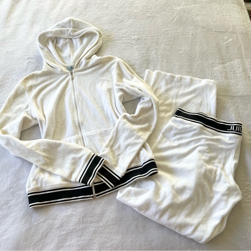 Juicy Couture RARE Vintage Terry White Track Suit Black Stripe Jacket & Pants